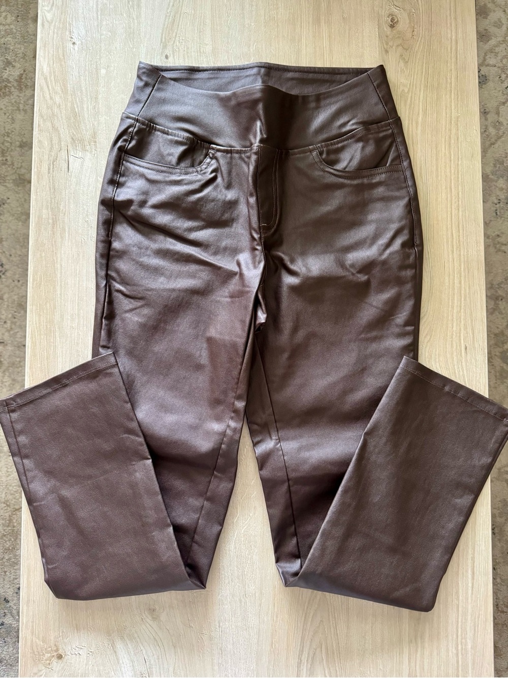 Belle by Kim Gravel Brown Faux Leather Straight Leg Pants